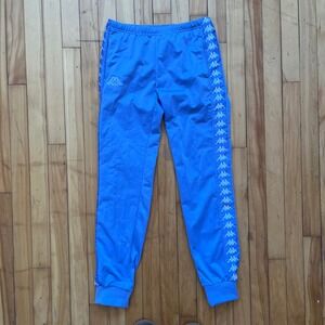 Kappa 222 Track Pants Blue Polyester Logo Tape Athletic Joggers Size Medium